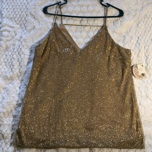 NWT Gypsies & Moondust gold metallic tank top size large fully lined thin straps